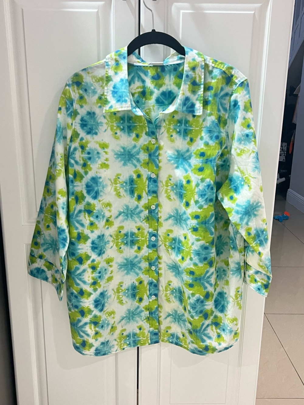 Caribbean Joe Womens Top Blouse Button Front 3/4 Sleeves Size 1XL